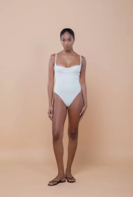 Maiô Thais Recortes Off White Textura