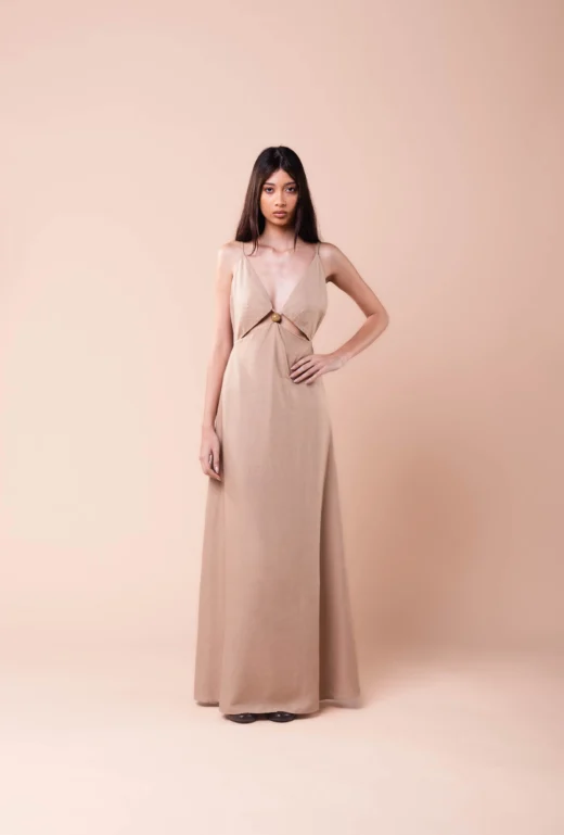 Vestido Barbara Esfera Bege Queimado